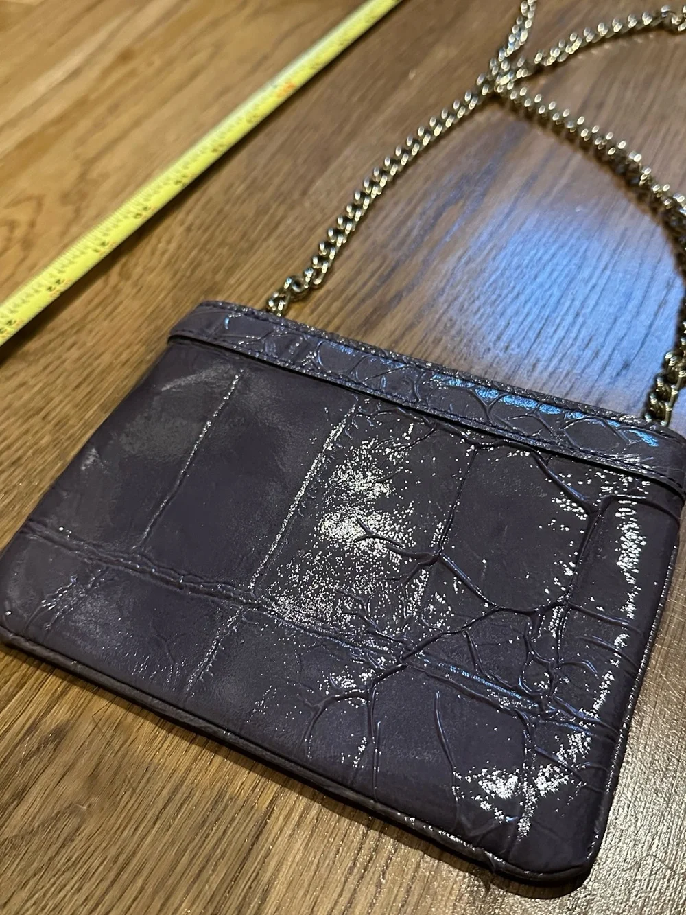 kate spade dark purple croc-embossed chain crossbody with gold plaque